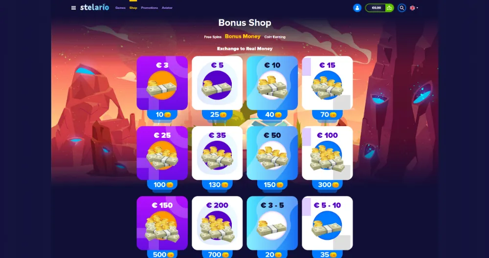 A view of Stelario bonus shop