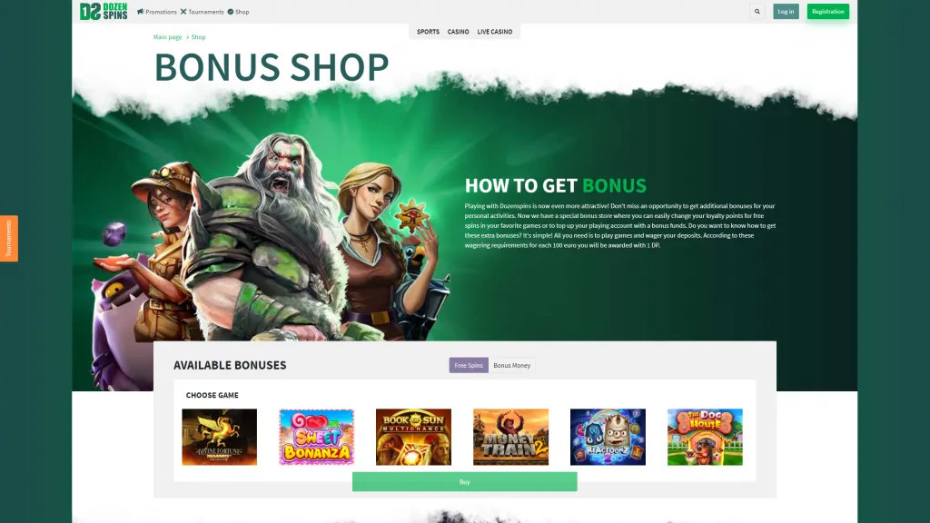 Bonus shop at Dozen spins