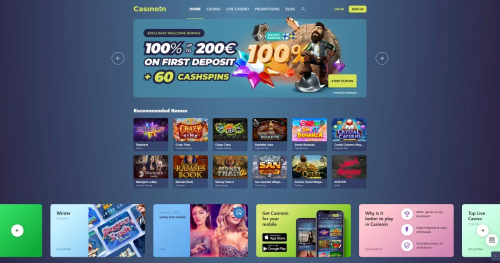 First page of Casinoin online casino