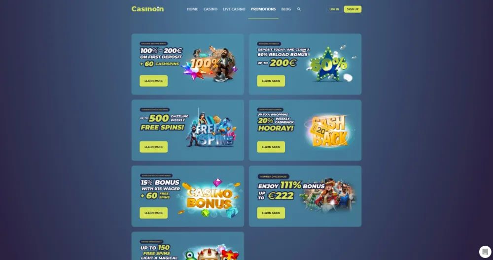 Promotion page at Casinoin