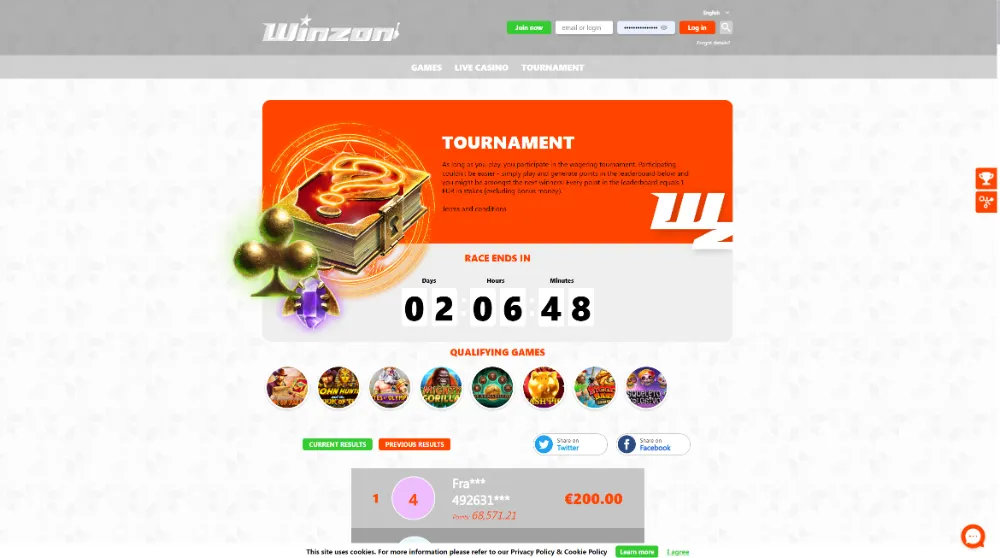 A tournament at Winzon casino