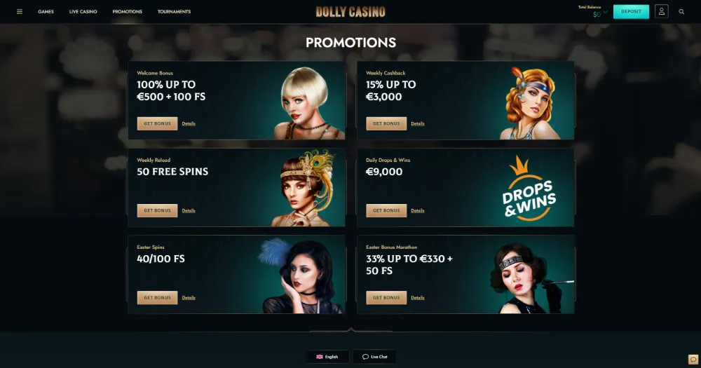 Overview of Dolly casino promotion page