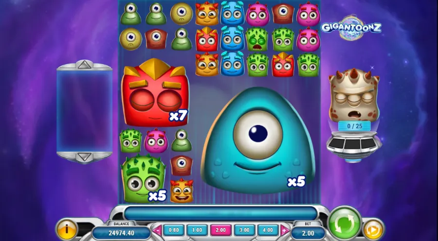 Printscreen of Gameplay showing mega symbols in Gigantoonz slot game