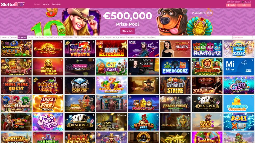 View of Slottojam Slots page and slots games filter