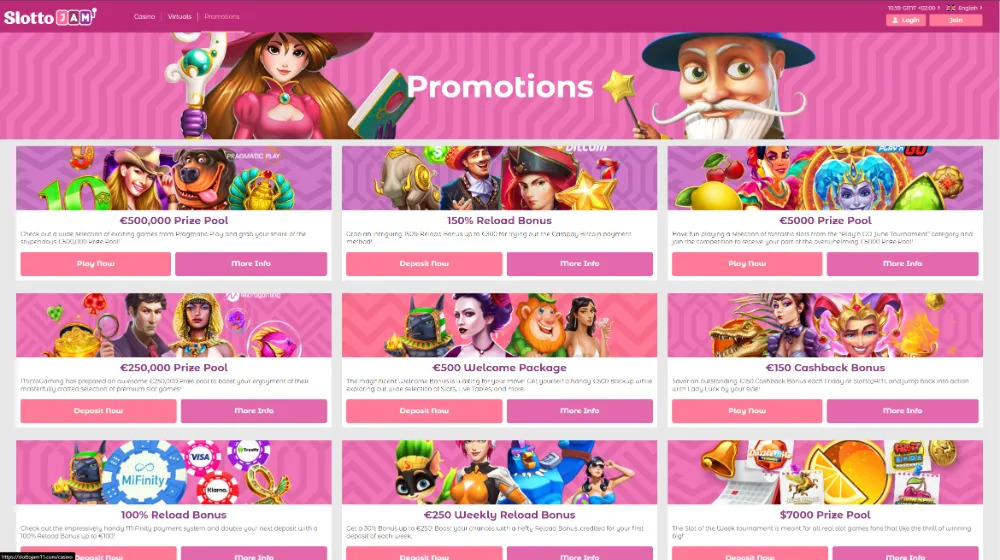 View of Slottojam promotion page