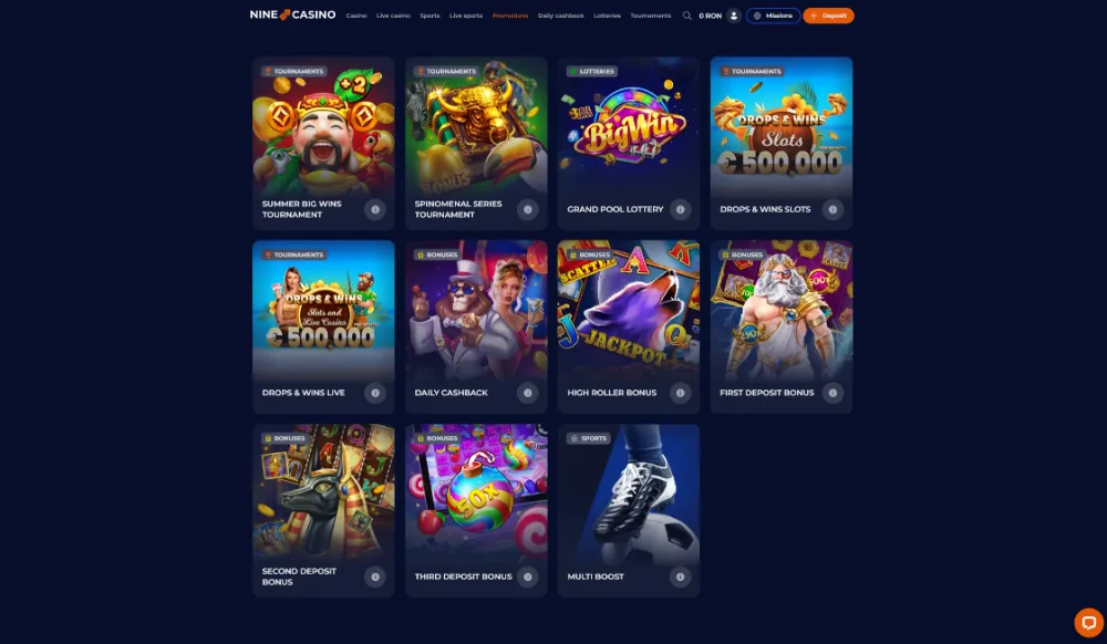 Nine casino promotion page