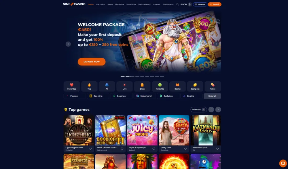 Overview of Nine casino start page