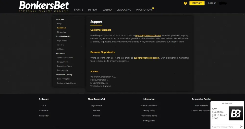 Bonkerbet support page