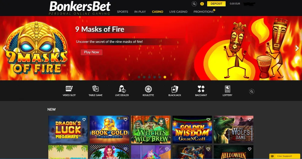 A view of Bonkersbet first page