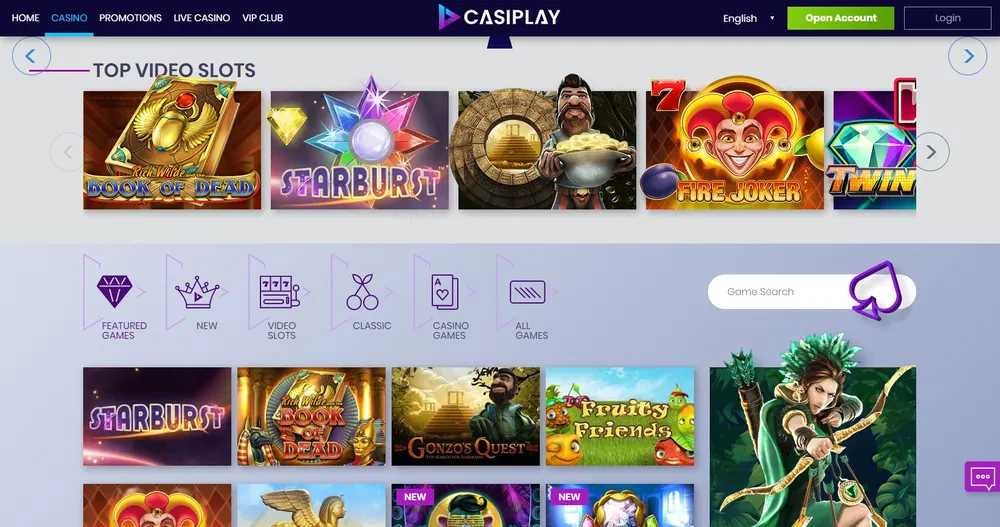 Print screen showing Casiplay slots filter