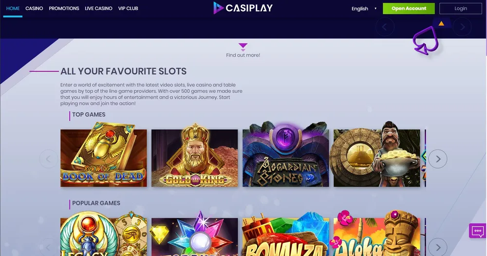 Picture of Casiplay´s slot game page