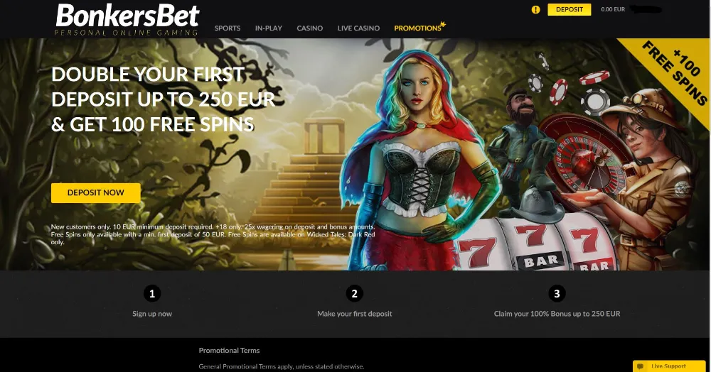 Screen shot of Bonkerbets casino first page