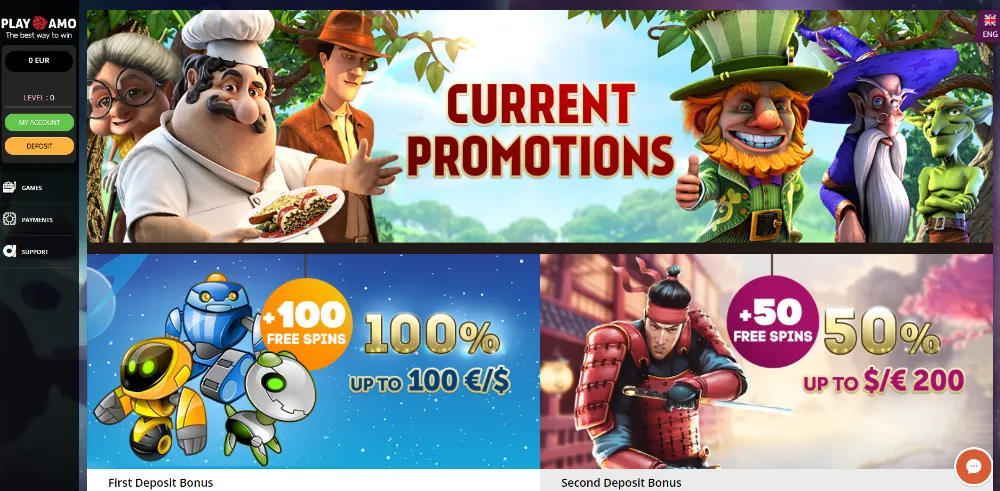Page showing the welcome bonus at Playamo online casino