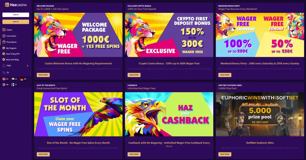 Hazcasino promotion page