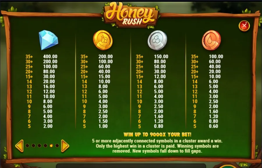 A view of Honey Rush slot symbols