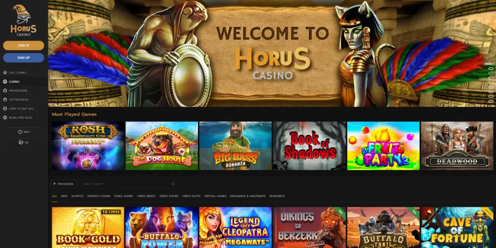 Horus casino slot game page