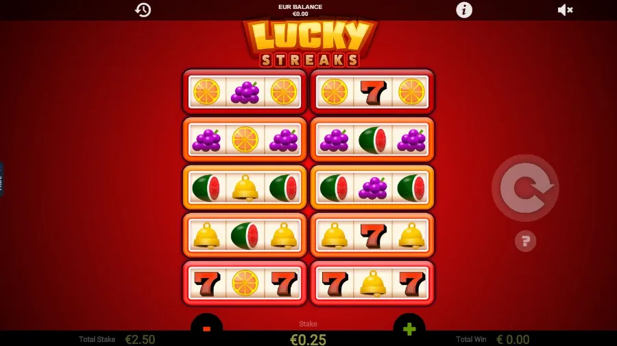 View of Lucky streaks slot game normal mode
