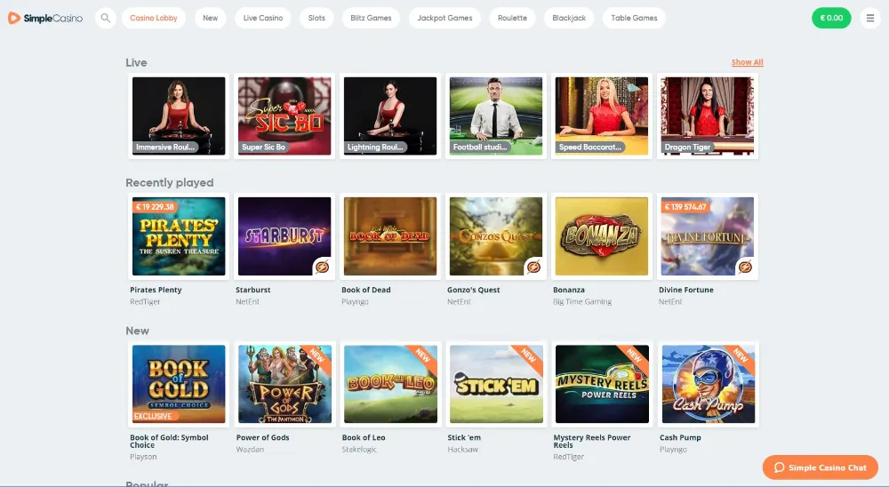 Print screen of Simple casinos slot games page