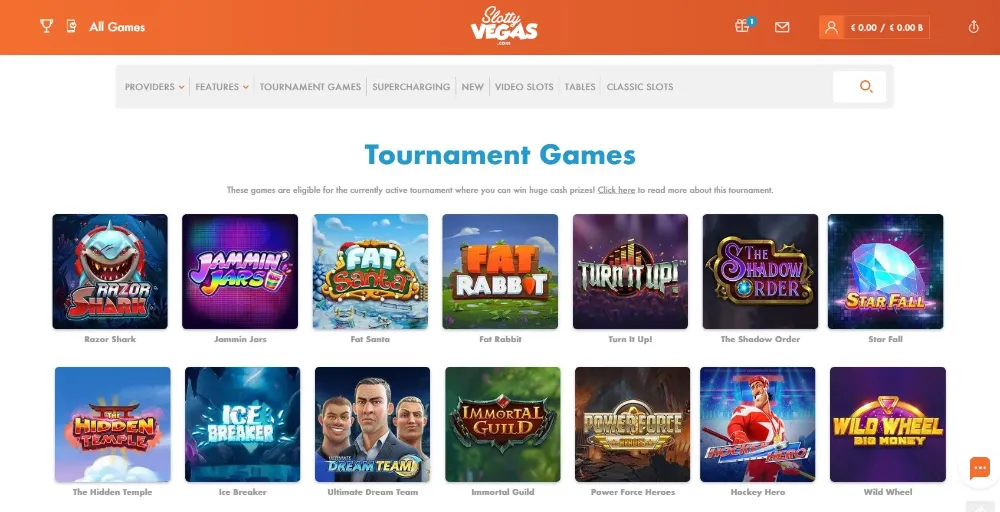 View of the slot page on Slottyvegas casino