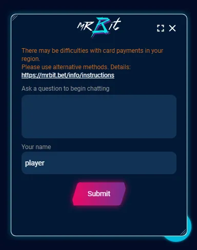 a prints screen from Mrbit chat support